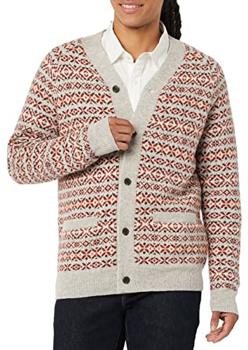 Amazon Essentials Herren Strickjacke Aus Lammwolle Mit V-Ausschnitt Und Taschen (Zuvor Goodthreads), Haferbeige Norweger, L Tall