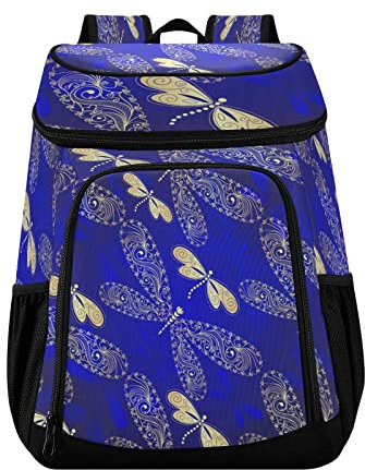 Kühlrucksack mit dunkelblauem Farbverlauf, Libellen, isoliert, wasserdicht, auslaufsicher, Strand-Kühltasche, leicht, für Mittagessen, Picknick, Camping, für Damen und Herren