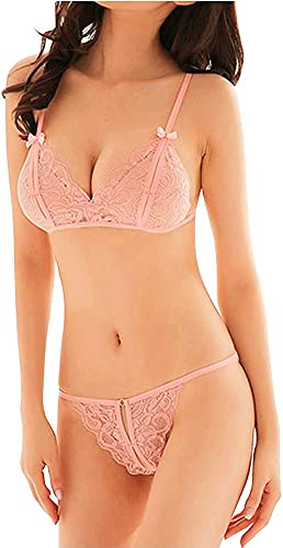 VicSec Bra and Panty Set for Women 2 Piece Sexy Lace Babydoll Lingerie | Self Tie Bra and Strappy Panty Thong for Wedding Travel