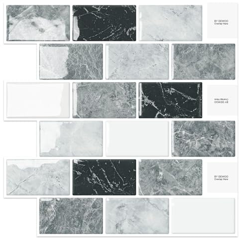DEWOO Autoadhesivos Vinilo Baldosas Azulejos Adhesivos Cocina Baño imitacion Ladrillo 3d relieve Efecto Pared,Mármol (10-Piezas,30.5 x 30.5cm)