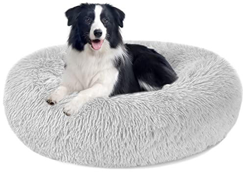 Hundebett Katzenbett Flauschig Rund aus Plüsch - Donut Kuscheliges Hundekissen Hundekorb Waschbar S/M/L/XL/XXL für Kleine, Mittelgroße und Große Hunde, Katzen und Andere Haustiere (XXL-80cm, Hellgrau)