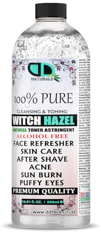DD Teck Alcohol Free Witch Hazel– Natural Antiseptic for Acne, Irritated Skin, Sunburn & Puffiness, Cruelty Free Vegan Vegan, Cleansing & Toning - Aromatherapy, Skincare and DIY Beauty (500ml Cap)