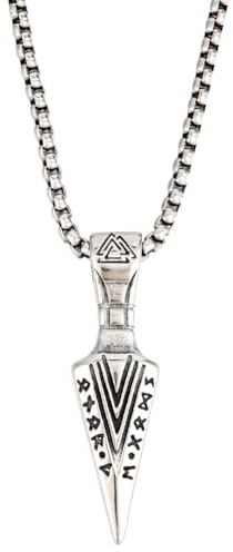 CREATCABIN Herren Pfeil Halskette Pfeilspitze 304 Edelstahl Wikinger Speer Anhänger Mit Stahl Weizenkette Vintage Nordischer Odin Amulett Anhänger Für Männer Frauen Weihnachten