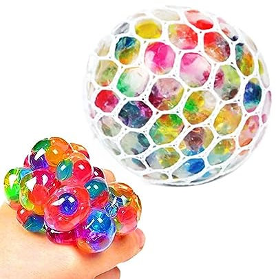 Water Bead Squeeze Ball - Multicoloured Water Beads for Sensory Stimulation, Stress Ball, Squishy Fidget Toy, Anxiety Relief, 6cm, Great for Autism ASD ADHD SPD Special Needs Sensory Hand Therapy