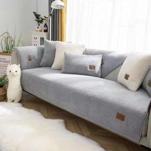 Gluhbirnen Sherpa Fleece Sofa Couch Cover, Fuzzy Couch Cover, Universal Non Slip L Shape Couch Cushion Cover, Washable Sofa Protector, Light Gray, 70 * 70CM