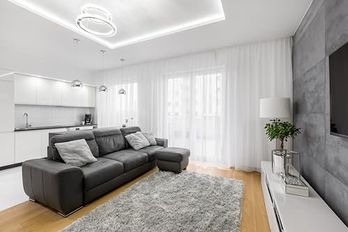 Fertiggardine aus hochwertigem, lichtdurchlässigem und halbtransparentem Uni Voile Stoff in Weiß - Pflegeleicht und Oeko-Tex 100 Zertifiziert für hohe Qualität (H150 x B300 cm (1er Pack))