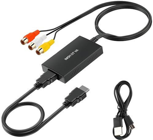 DAWRIS Adattatore RCA a HDMI 1080P, AV a HDMI Con Cavo per PS2/PS3/Xbox/SNES/N64/STB/VHS/VCR Videoregistratore DVD, Supporta PAL/NTSC