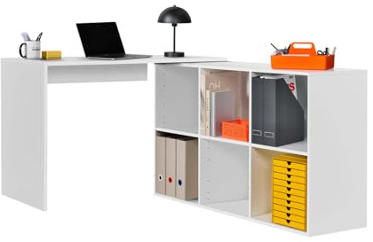 mokebo Eckschreibtisch klein in Weiß mit Stauraum 'Der Produktive', auch als Schreibtisch, Computertisch oder Arbeitstisch im Büro, Kinderschreibtisch oder Gaming Tisch in 112x77x54 (B/H/T in cm)