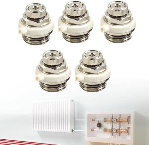 Bleeding Radiator Valve, 1/2 Inch for BSP Automatic Air Vent Auto Cut-off Self Bleed Radiator Valves 1/2/3/5pcs for You Choose(5pcs)