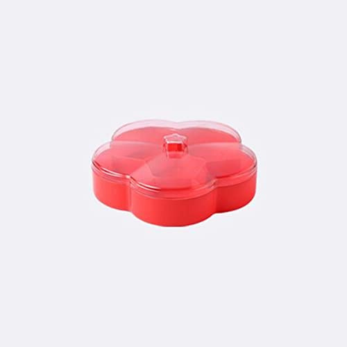 OQHAIR Frutero en Forma de Flor, Caja de Almacenamiento con Seis divisiones, con Tapa, Plato de Fruta, Plato de Fruta, Plato de Fruta (Color: Rojo)