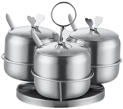 Luminexia Stainless Steel Seasoning Box Set,Seasoning Jar,Stainless Steel Seasoning Rack,with Seasoning Box And Lid,Salt Pepper Sugar Storage Organizers