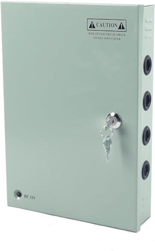 18CH Channel CCTV Security Camera Power Supply Box Distribution DC12V 30A Reset Fuse CCTV DC Distributed Power Box with AC Plug and Lock for Security Cameras, DVRs, CCTV Power Supply NEW