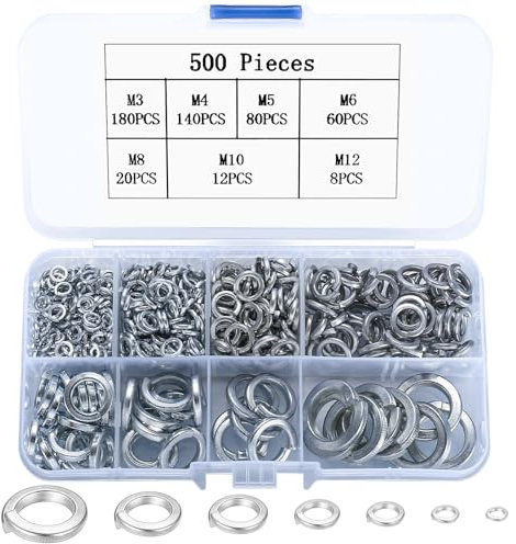 500 Stück Federringe, Federscheiben, Sicherungsscheiben, Spiralförmige Unterlegscheiben Set, Federspaltringe, Sperringe, DIN 127 Form B, M3 M4 M5 M6 M8 M10 M12