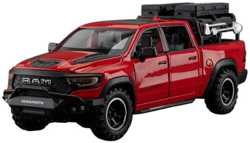 EMRGAZQD Motorfahrzeuge Replika Auto 1/32 for Ram 1500 TRX Mammoth Scale Fertigmodellauto Druckguss-Geländefahrzeuge Mit Ton Und Licht Originalgetreue Nachbildung(Red)