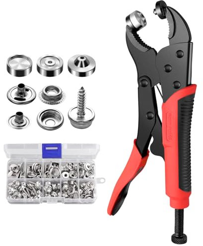 XUNTOP Herramientas de Cierre a Presión Ajustable 40pcs Botones de Presión Metalicos con Alicate de Presión para Broches de Metal en Cubiertas de Botes, Ropa, Botones de Mezclilla, Cuero, Toldos, etc.