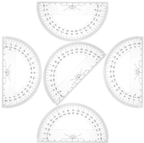 JEWEDECO 5pezzi Goniometro Plastica Trasparente Scala Accurata e Misurazione Angolare Per Progetti Di Disegno e Architettura Utilizzo Aula e Applicazioni Professionali