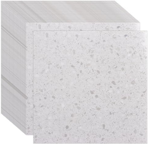 AHAQU 40PCS Floor Tiles Self Adhesive Covers 38.7 ft²/3.6 m², 30x30cm/11.8x11.8in Vinyl Floor Tiles, Waterproof Peel and Stick Floor Tiles for Bathroom, Kitchen, Bedroom, Living Room- White