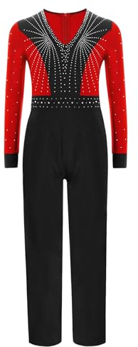 inhzoy Camicia da Ballo Latino Americano Bambino Ragazzo Manica Lunga Balletto Body Danza Classica Moderna Tuta Intera da Pattinaggio Artistico Body Ginnastica Artistica Rosso 9-10 anni