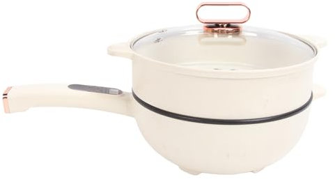 Mini Cuisinière électrique, Poêle Multifonction Antiadhésive de 1350 W avec Longue Poignée pour la Maison, le Dortoir, le Bureau, Marmite électrique Blanche avec Couvercle en