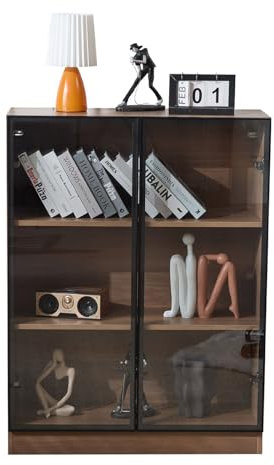 Hefo vitrine, schwarz Vitrinenschrank mit LED-Beleuchtung und Glastüren, Hängevitrine Glas Modern, glasvitrine stehend 3-stufigen Einlegeböden,80x32x106cm