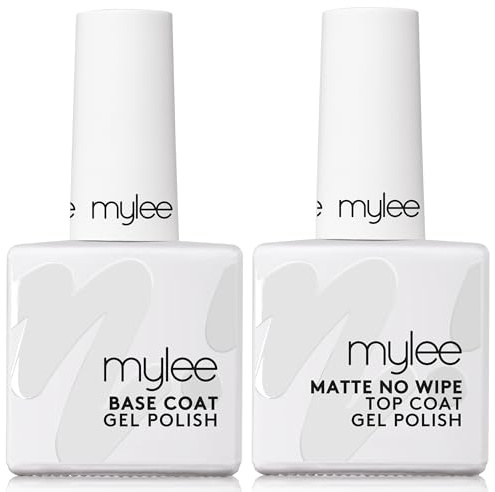 Mylee Baslack och matt utan läckage för nagellack halvpermanent gel nagellack 2 x 10 ml - UV/LED nagelkonst manikyr, hushåll och professionell, lång livslängd, lätt att applicera