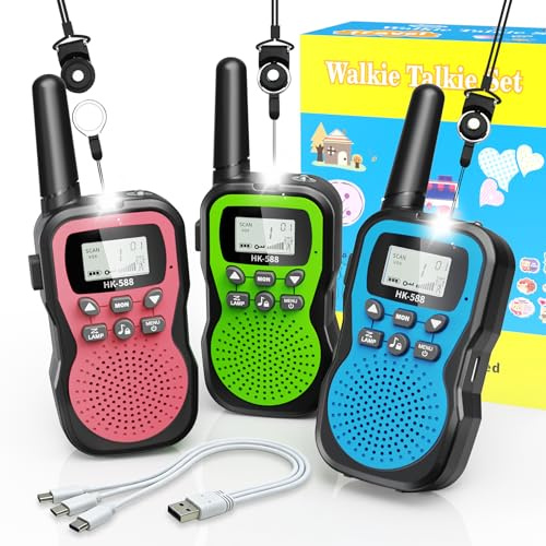 WITPAW Rechargeable Walkie Talkies Kids,Outdoor Kids Toys for 6 7 8 9 10 11 12 Year Old Boy Girls,Kids Walkie Talkies with 8 Channels,Birthday Party Gifts for Children (3 Pack)