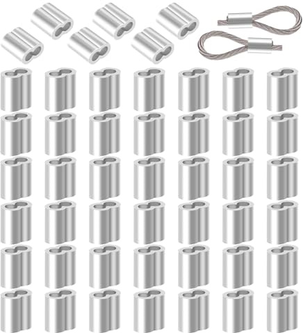 50 Stück Seilklemme 8mm, Aluminium-Crimpschlaufe, Quetschhülsen Pressklemmen, Doppelhülsen Klemmhülsen, Drahtseilklemme Seilklemmen für Gummiseil Expanderseil Drahtseil Kabel Planenseil