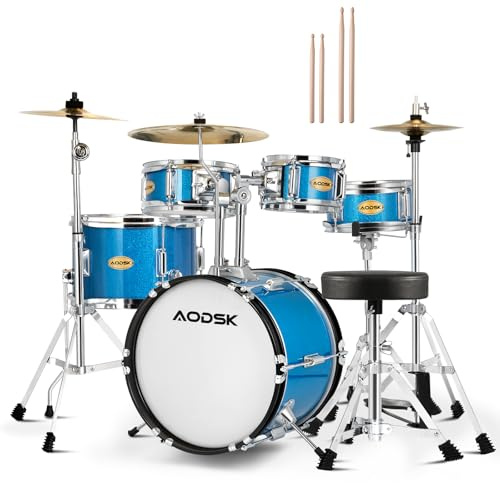 AODSK Drum Sets 5-Piece for Beginners, 14 inch Full Size Complete Drum Kit with Adjustable Throne, Cymbal, Hi-Hat, Pedal & Drumstick