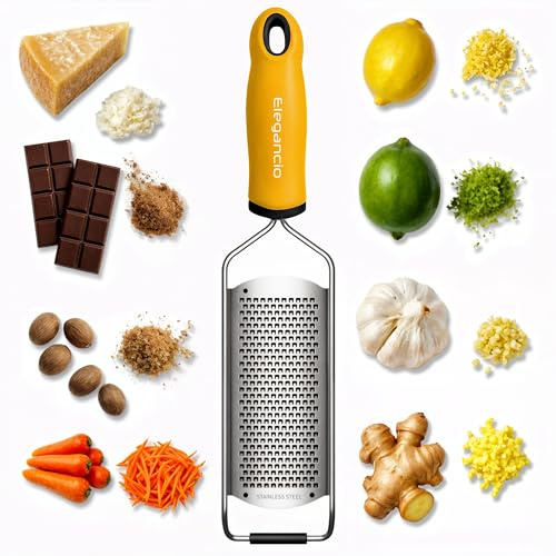Elegancio Râpe manuelle en acier inoxydable - Râpe à fromage - Râpe à parmesan - Râpe fine - Râpe à gingembre - Noix de muscade - Râpe multifonction - Zesteur de citron avec couvercle de protection et