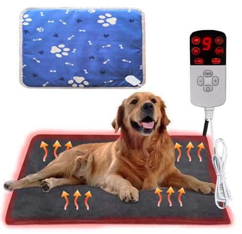 Haustier Heizdecke, Tapis Chauffant pour Chats Chiens,Tapis Chauffant Chat mit 12 Stufen Timer und Temps& 9 Réglages Température 35-55℃ Temperatur,Couverture Animaux Anti-Mordant Imperméable 45 * 70cm