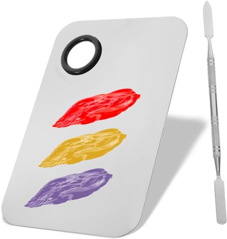 Gatuida Makeup Mixing Palette with Spatula Mixer for Foundation and Blush Blending Silver Cosmetic Tool for Precise Application