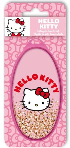 Spazzola districante Hello Kitty rosa con glitter mobile in custodia ovale | Spazzola per bambini Sanrio, perfetta per pettinare indolore e riempire di gioia i momenti di cura