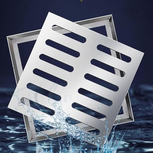 Grille de vidange carrée en acier inoxydable avec cadre 150 x 150 x 20 mm, 2 mm d'épaisseur, couverture de puits d'eau de pluie, grille d'égout durable pour des solutions de drainage efficaces