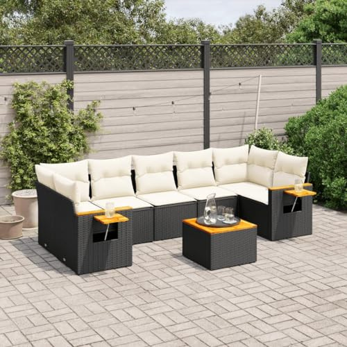 Qnhdfrt Set di 8 divani da giardino in polietilene, colore nero, design modulare, con tavolo pieghevole e spazio per terrazza, balcone, giardino