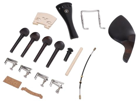 Keenso Kit di Accessori per Violino in Ebano da 15 Pezzi con Mento, Ponte, Sintonizzatori Pregiati per Violini 3/4, 4/