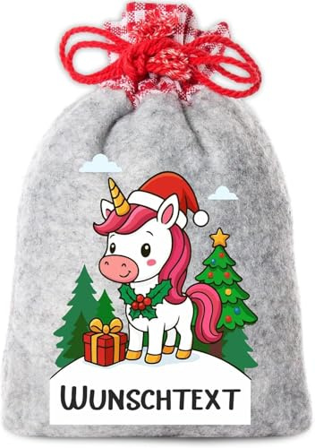 Nikolaussäckchen/Weihnachtssäckchen personalisiert mit Wunsch-Namen und zauberhaftem Einhorn-Motiv für Mädchen Größe 12 x 20 cm