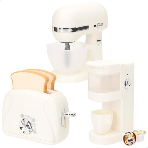 ColorBaby Set cafetière, mixeur et grille-pain pour jouet, lumière et sons réalistes, accessoires de cuisine pour enfants, comprend des capsules, des tranches de pain, des jouets pour enfants de 3 ans