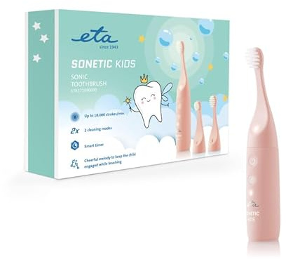 ETA Sonetic Kids I Kinder Schallzahnbürste mit 18 000 Bewegungen/min I 2 Reinigungsmodi & USB‑Ladung I Rosa