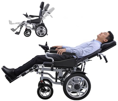 Carrozzina Elettrica Pieghevole e Reclinabile per Adulti, Doppio Motore 500W Fuoristrada, Autonomia fino a 20km, 5 Velocità, Ideale per Anziani, Capace di supportare fino a 100 kg