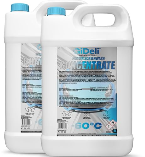 GiDeli Antigel concentré pour pare-brise - 2 x 5 l - Antigel -60 °C - Eau d'essuyage pour protection contre le gel - Nettoyant pour vitres d'hiver