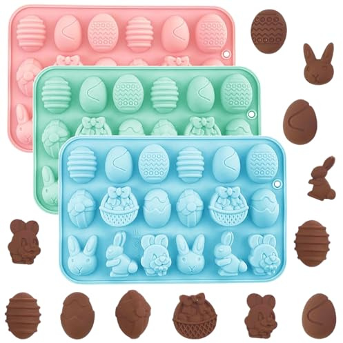 3 Stück Ostern Silikon Schokoladenformen,Ostereier Hase Silikonform,Korbformen,Ostereier Backform,Ostern Backform Kuchenform,mit 18 Hohlräume Silikonformen,für Machen Schokolade,Kuchen,Kekse,Seife