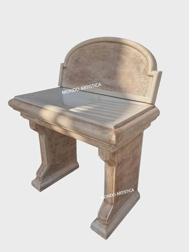 Lavello Lavandino In Cemento, Lavabo Con Basi, Fontana, Vasca Unica rustica - Larghezza 102x53 Altezza 122 Cm - Per Esterno Da Giardino Colore Sfumato Marrone