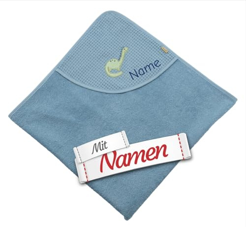 Sterntaler Dinosaurier Kapuzenhandtuch personalisiert, Dino Rexi, Kinder Badetuch mit Namen Bestickt, Babygeschenk zur Geburt oder Taufe, Kapuzenbadetuch 100x100 cm