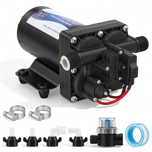 Caravan Water Pump 12V 6.0GPM 70PSI, Self-Priming Water Diaphragm Pump | Water Pump with Heavy Duty Pressure Switch and Strainer, 12V DC Water Pump for RV, Boat, Marine, Yacht, Garden and Irrigation