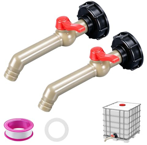 yotutun 2 Pièces Robinet Cuve, 3/4 in Adaptateur Cuve 1000l S60 x 6 IBC Raccord Robinet Diamètre de Sortie 23 mm avec Joint et Ruban Adhésif pour Jardin, Baril de Pluie