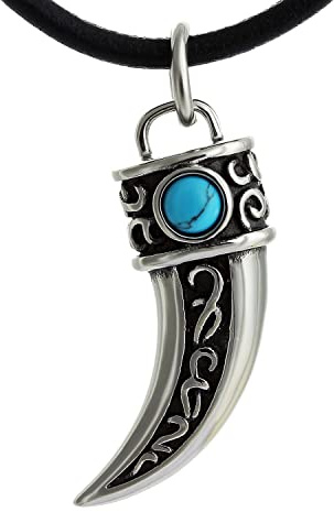 DonDon Herren Lederkette Leder Halskette 50 cm mit Edelstahl Anhänger Drache Thor Hammer Zahn Totenkopf Löwe und vielen weiteren