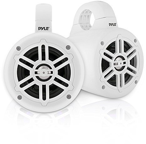Pyle Altavoces de Torre, Wakeboard Marinos, A Prueba de Agua, Subwoofer Doble de 4”, 300W, Kit de Sistema de Audio, para Barco, Tweeter de cupula de Titanio, Abrazaderas de Montaje