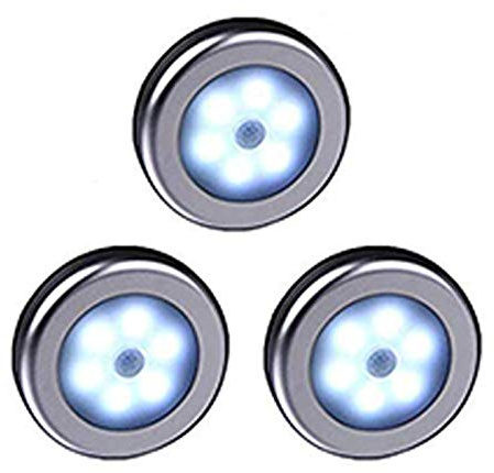 WRalwaysLX Lampe LED sans fil avec détecteur de mouvement pour placard, escalier, couloir, cuisine, chambre à coucher (3pcs) (coquille d'argent (lumière blanche)