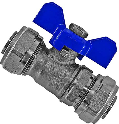 MegaHaustechnik Kugelhahn mit Flügelgriff blau Schraub-Fitting für Mehrschichtverbundrohr 16x2 mm (AußenØ x Wandstärke) aus Messing Absperrhahn Ventil Trinkwasser geeignet