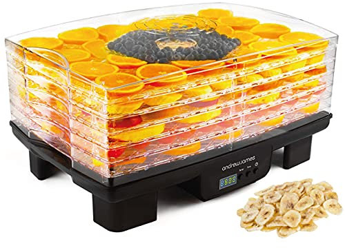 Andrew James Digital Food Dehydrator, Freeze Drier & Meat Dryer Machine, Electric Air Circulation, 550W, 6 Large Trays, Adjustable Temperature, Timer, Healthy Snacks, Fruit Dehydrator, Beef Jerky